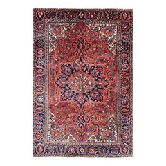 1930s Persian Heriz Rug, Hand-Knotted Wool Medallion Rug, 8’2″ × 12'0"