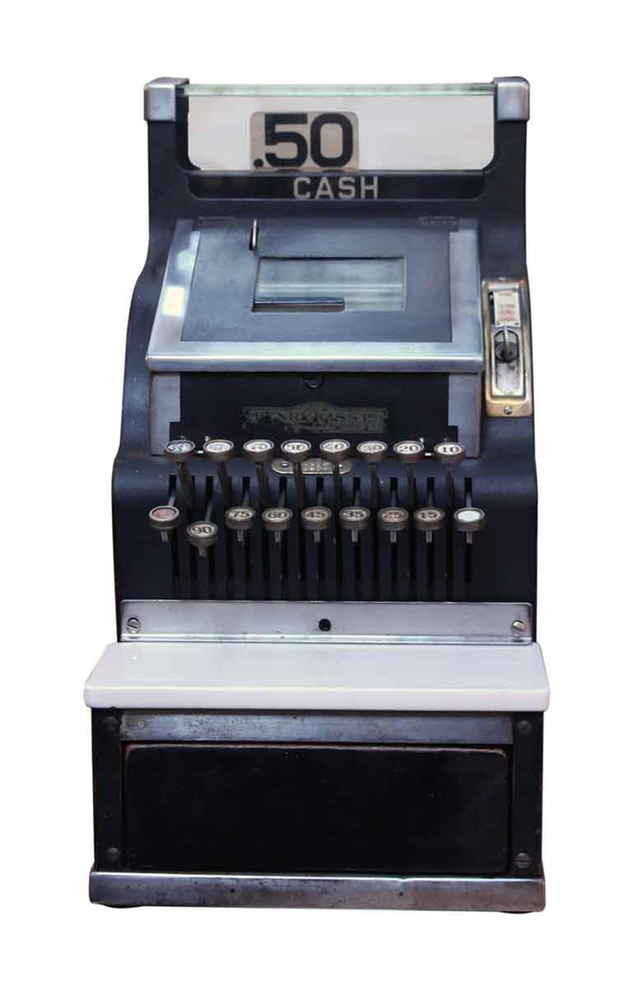 Vintage petite black cash register made by Henry Kass Inc. of Albany, New York, circa 1930s. Understood to be in working condition but not guaranteed. This can be seen at our 2420 Broadway location on the upper west side in Manhattan.