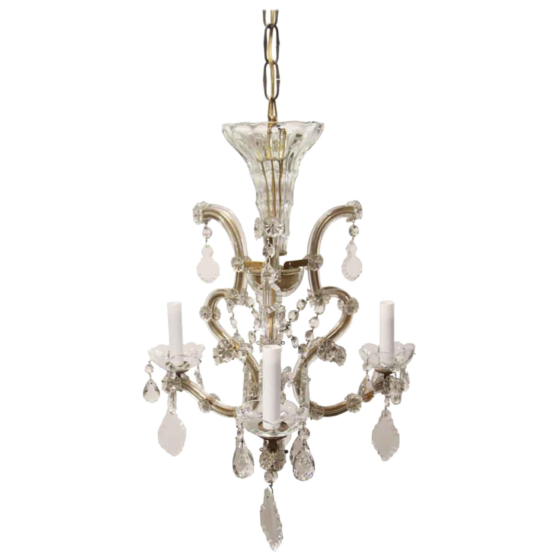 1930s Petite Marie Therese Crystal Chandelier with Three Arms and Lights
