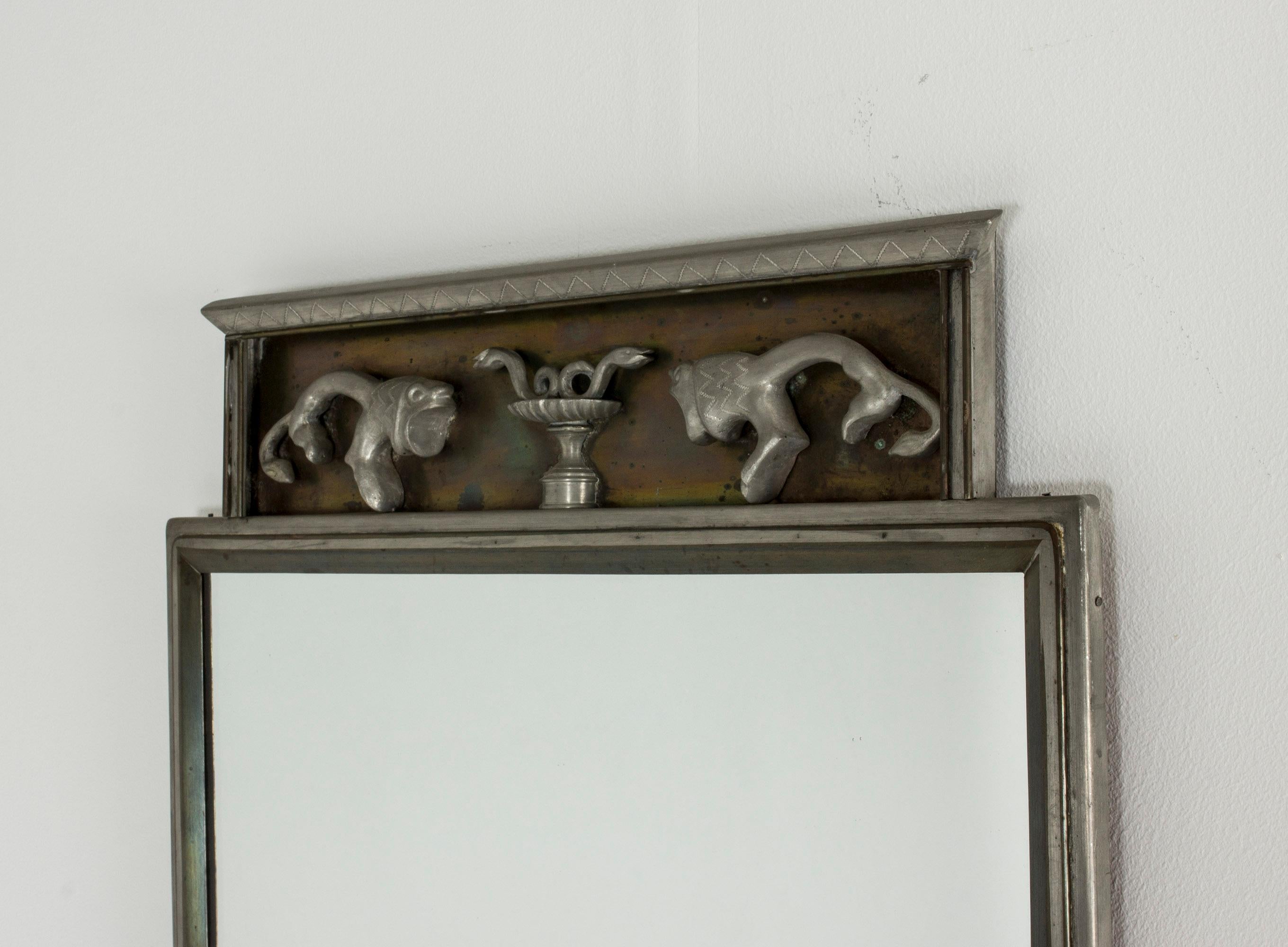 Scandinavian Modern 1930s Pewter Wall Mirror by Nils Fougstedt