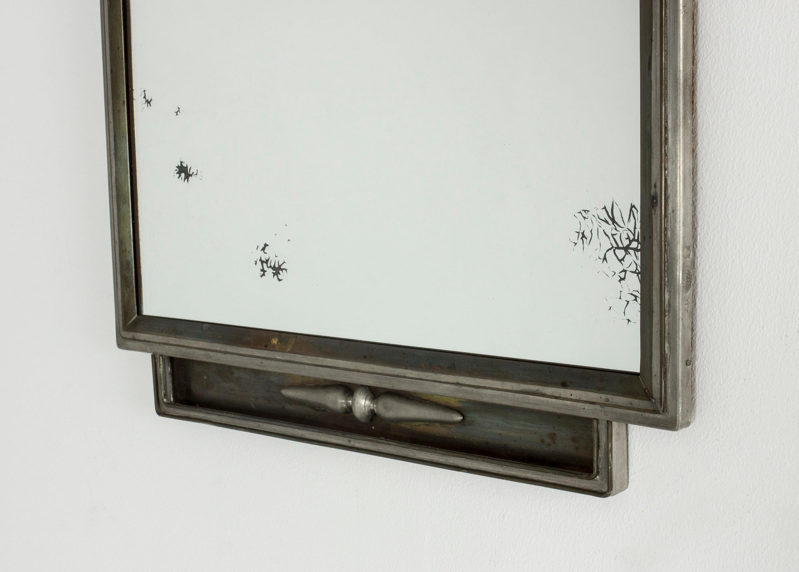 Swedish 1930s Pewter Wall Mirror by Nils Fougstedt