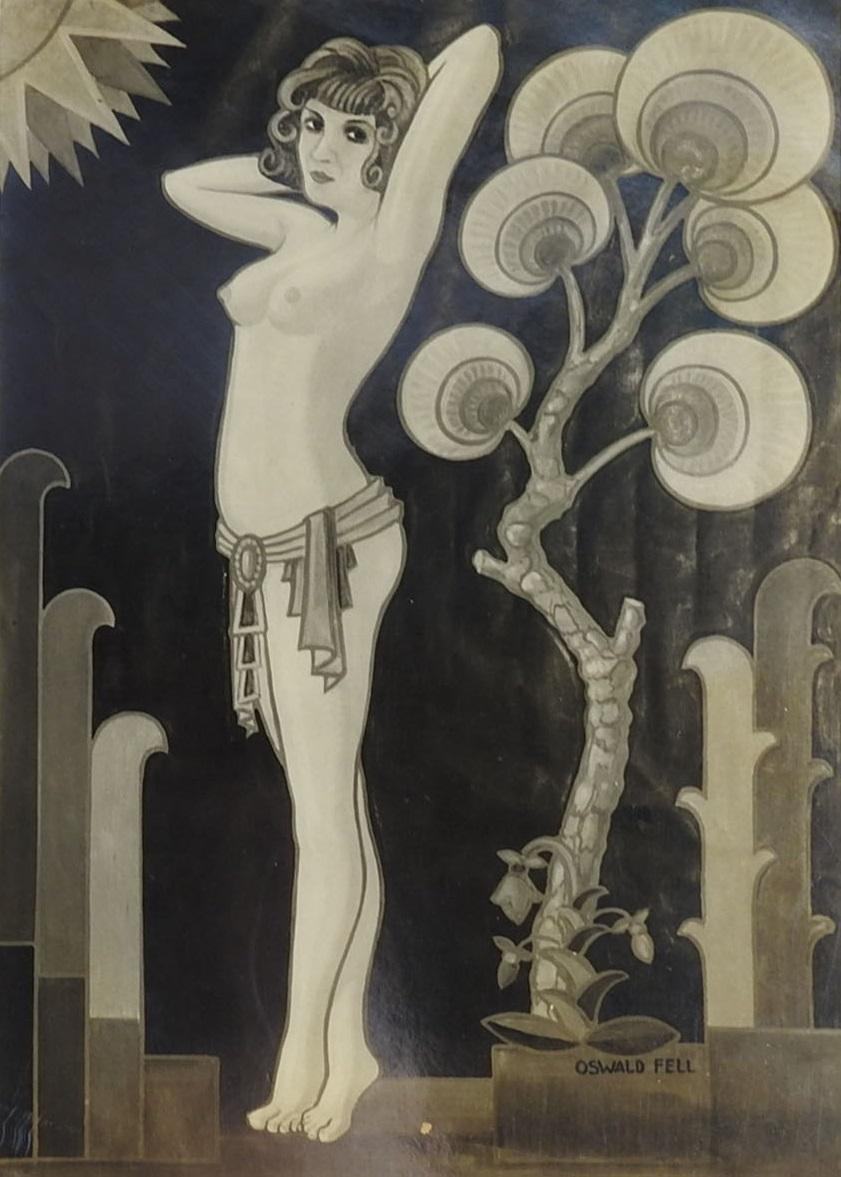 American 1930s Photograph of Art Deco Mural Semi Nude Female Figures For Sale