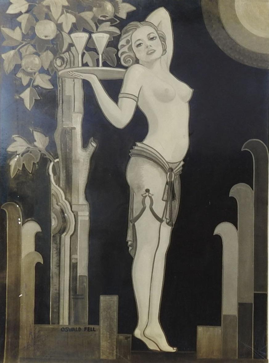 1930er Jahre Fotografie von Art-déco-Wandgemälden mit weiblichen Figuren im Halbakt (amerikanisch) im Angebot