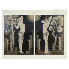 1930s Photograph of Art Deco Mural Semi Nude Female Figures