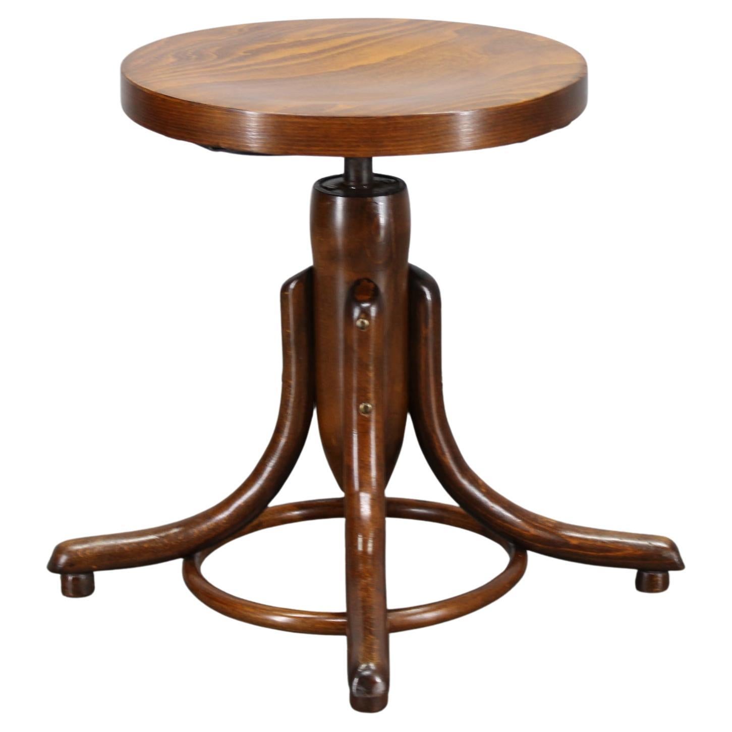 1930s Piano Swivel Bentwood Beech Stool, Czechoslovakia