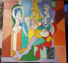 1930s Picasso Rendering by Artist Ray Martinez "The Sculptor" Oil on Canvas