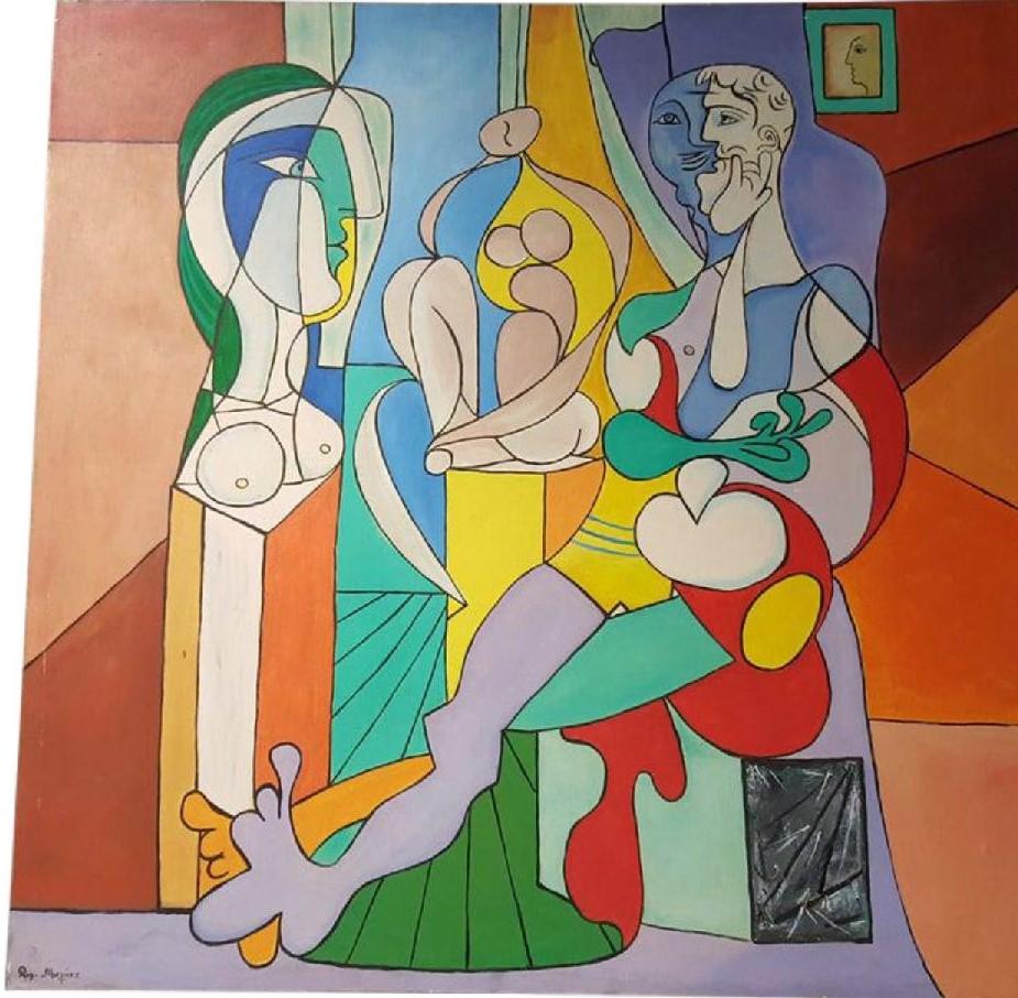 1930s Picasso Rendering by Artist Ray Martinez "The Sculptor" Oil on Canvas For Sale