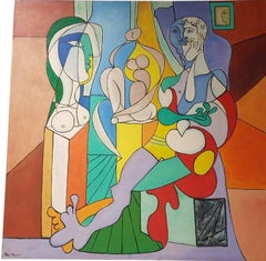 1930s Picasso Rendering by Artist Ray Martinez "The Sculptor" Oil on Canvas