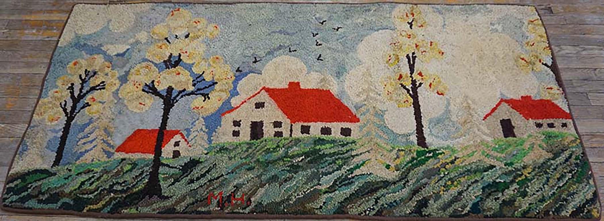 Hand-Woven 1930s Pictorial American Hooked Rug 3' 2