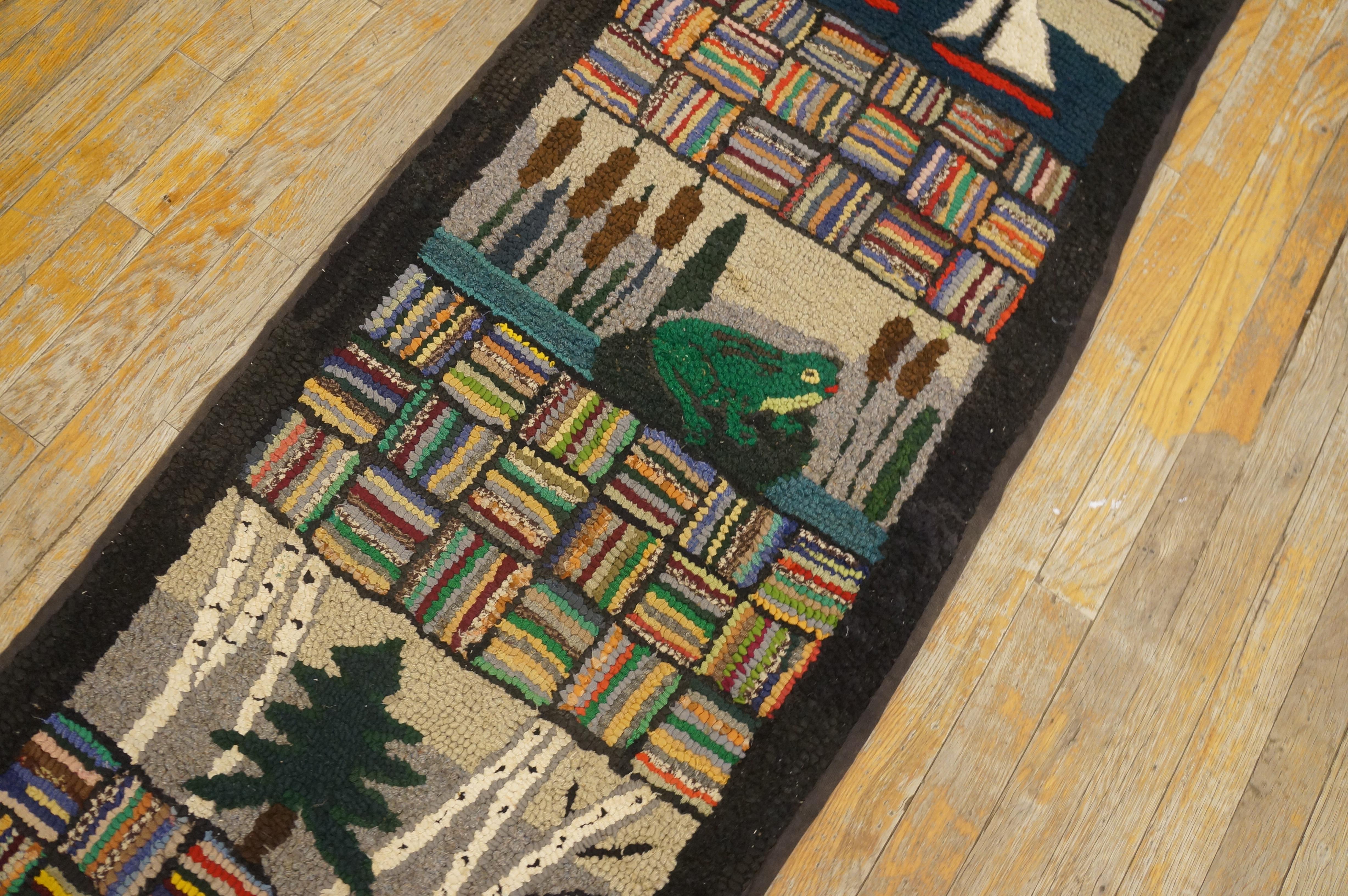 1930s Pictorial American Hooked Rug Runner ( 2' x 19' - 61 x 579 ) en vente 4