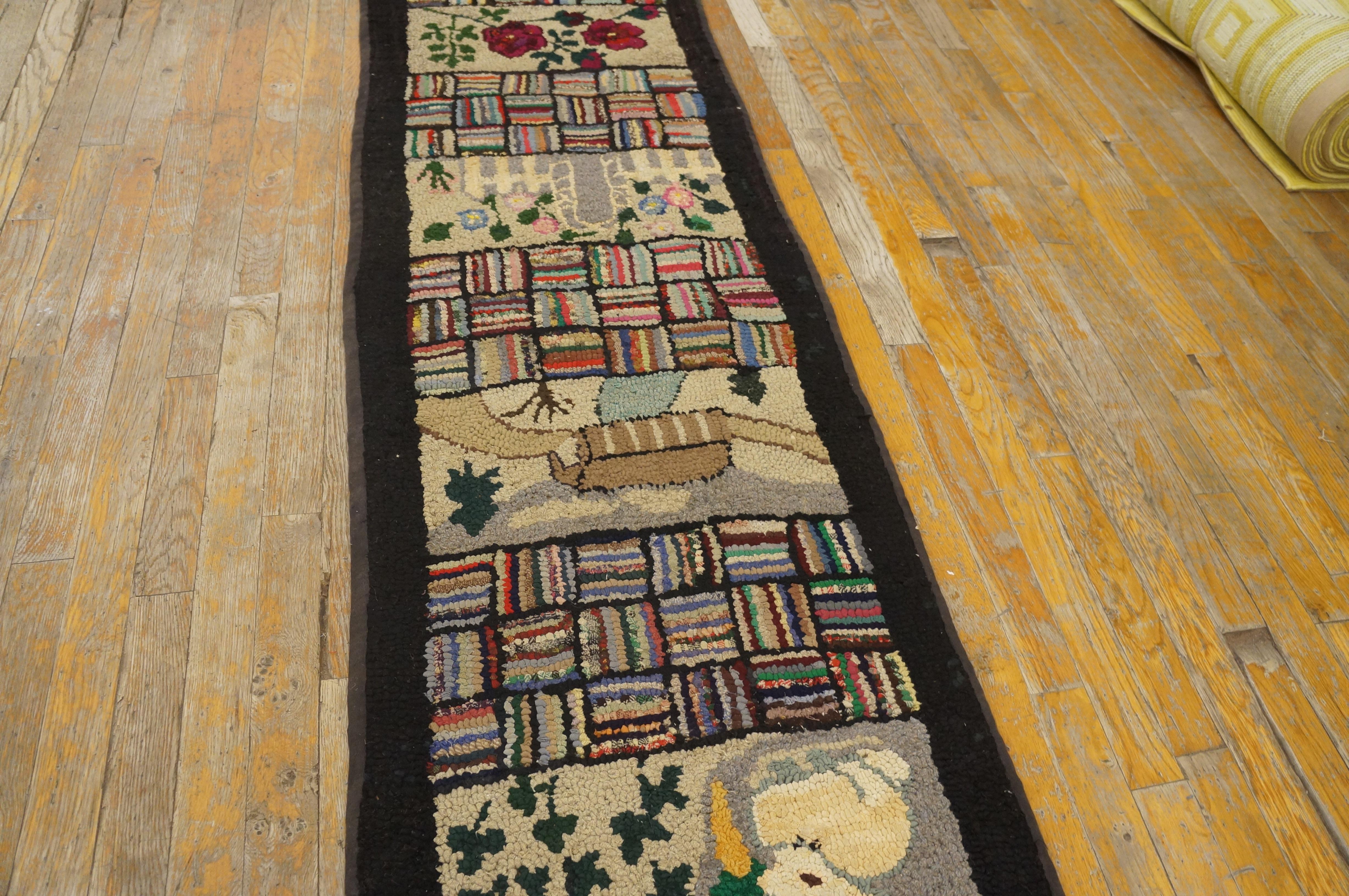 1930s Pictorial American Hooked Rug Runner ( 2' x 19' - 61 x 579 ) en vente 6