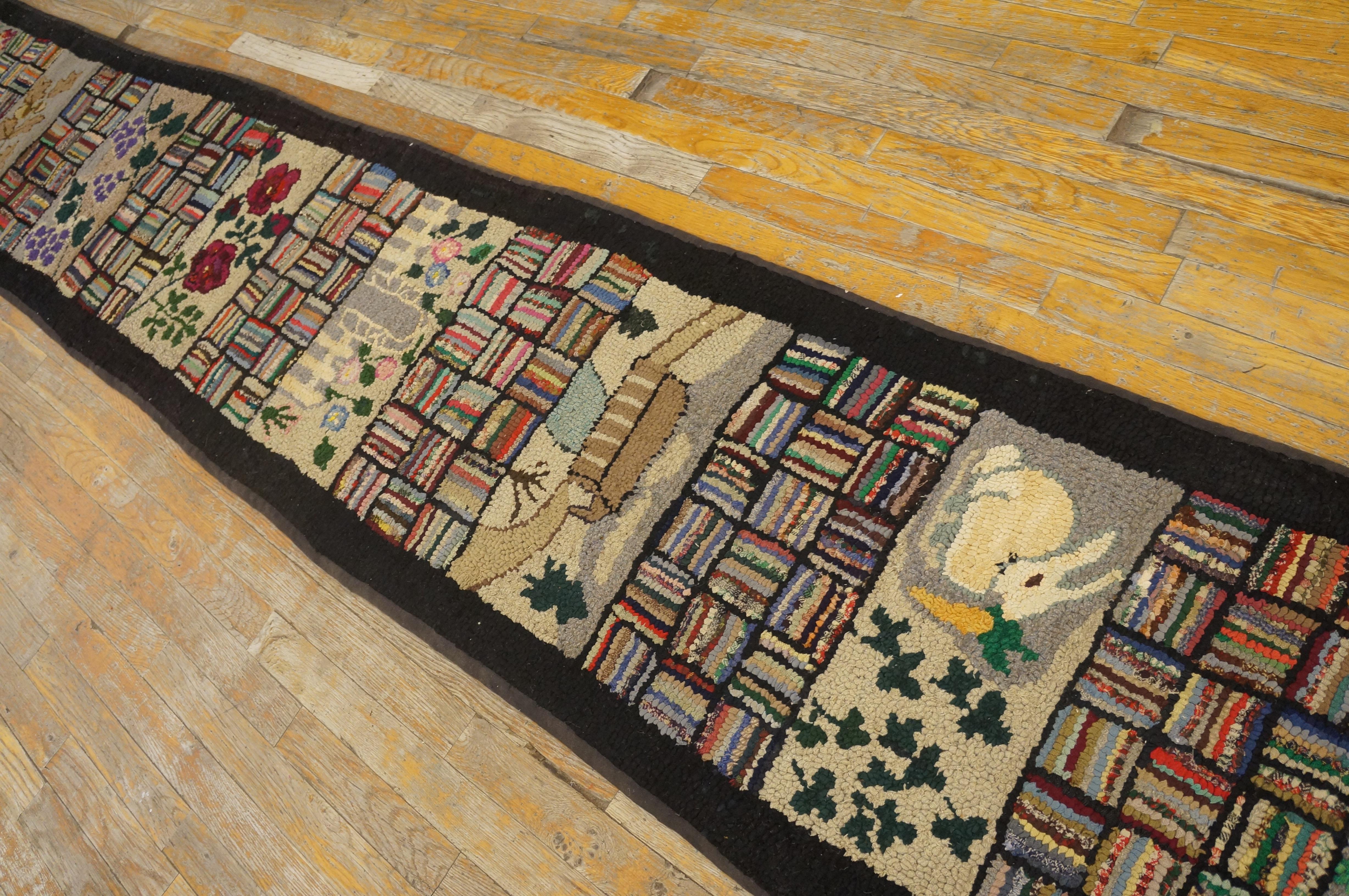 1930s Pictorial American Hooked Rug Runner ( 2' x 19' - 61 x 579 ) en vente 7