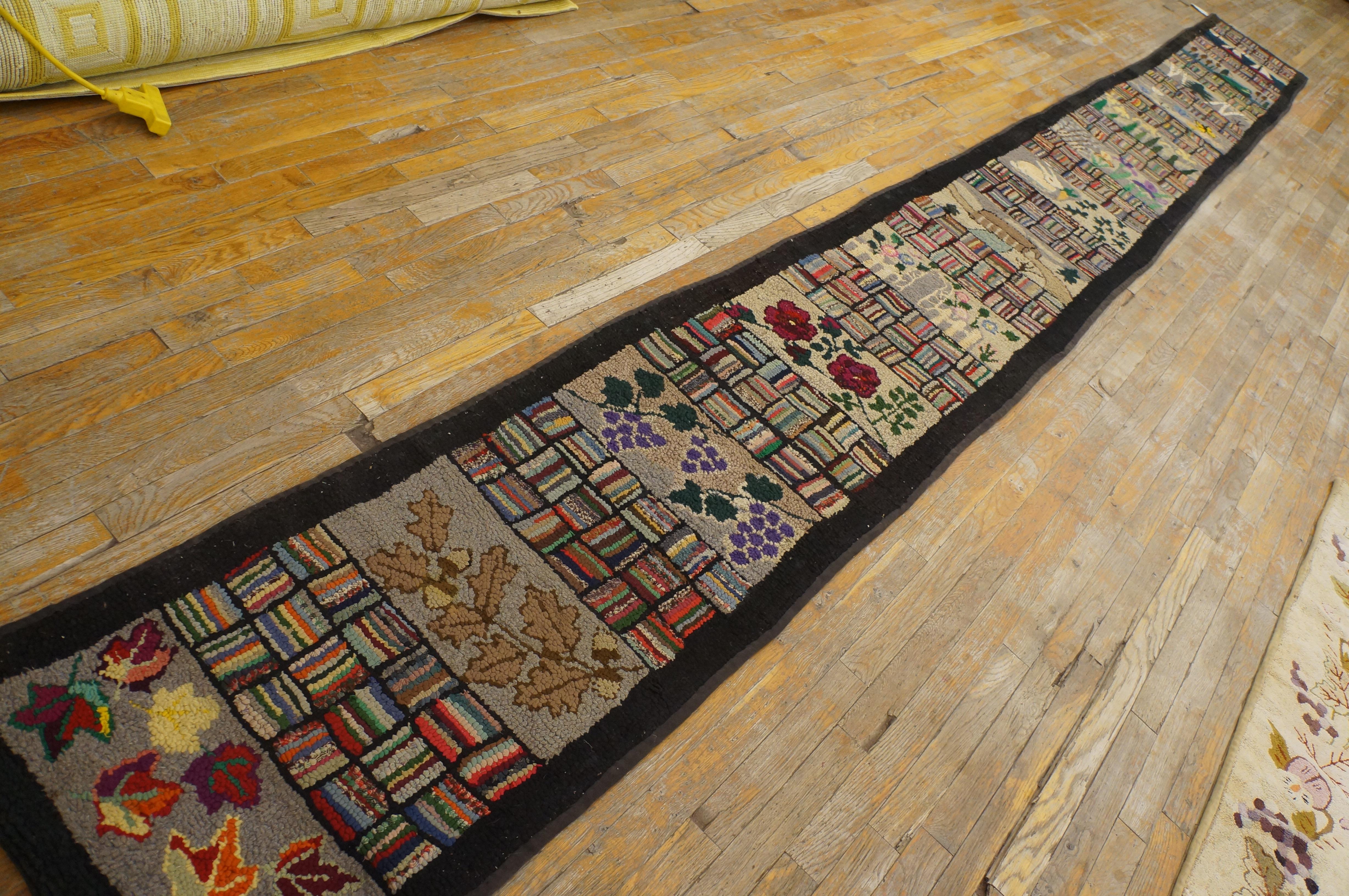 1930s Pictorial American Hooked Rug Runner ( 2' x 19' - 61 x 579 ) en vente 2