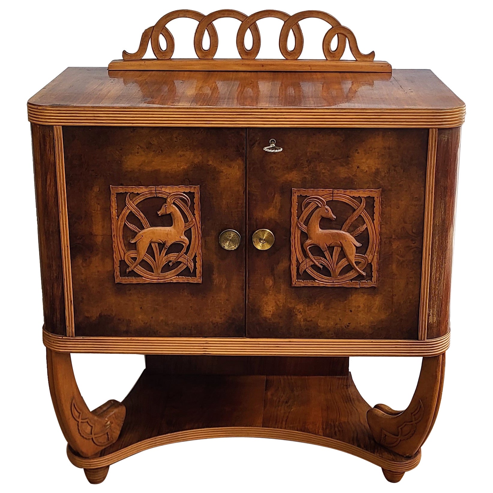 1930 Pier Luigi Colli Art Déco Mid-Century Italian Wood Mirror Dry Bar Cabinet