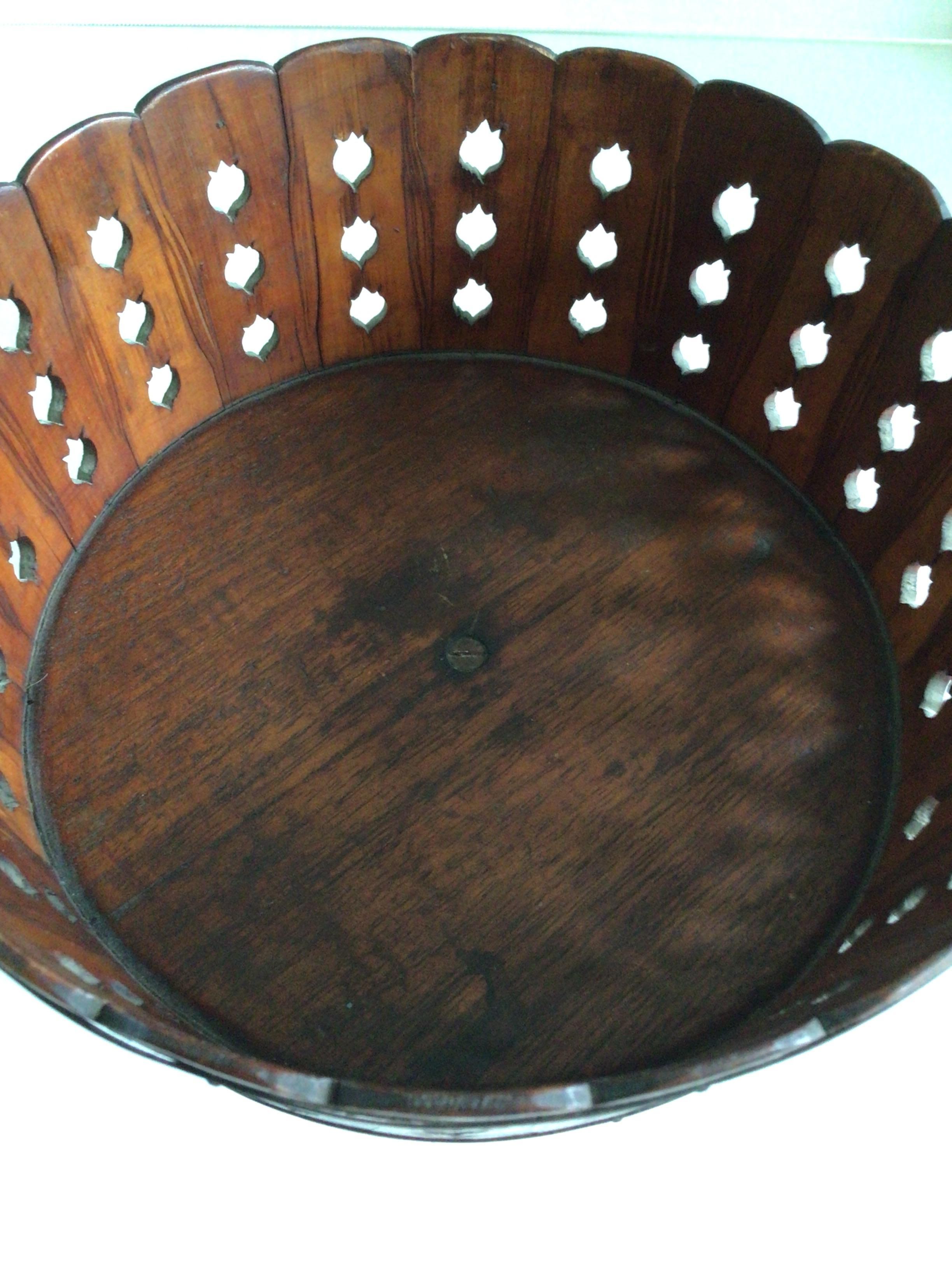 1930s Pierced Wood and Brass Strapped Compote/Bowl In Good Condition In Tarrytown, NY