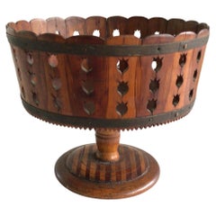 1930s Pierced Wood and Brass Strapped Compote/Bowl