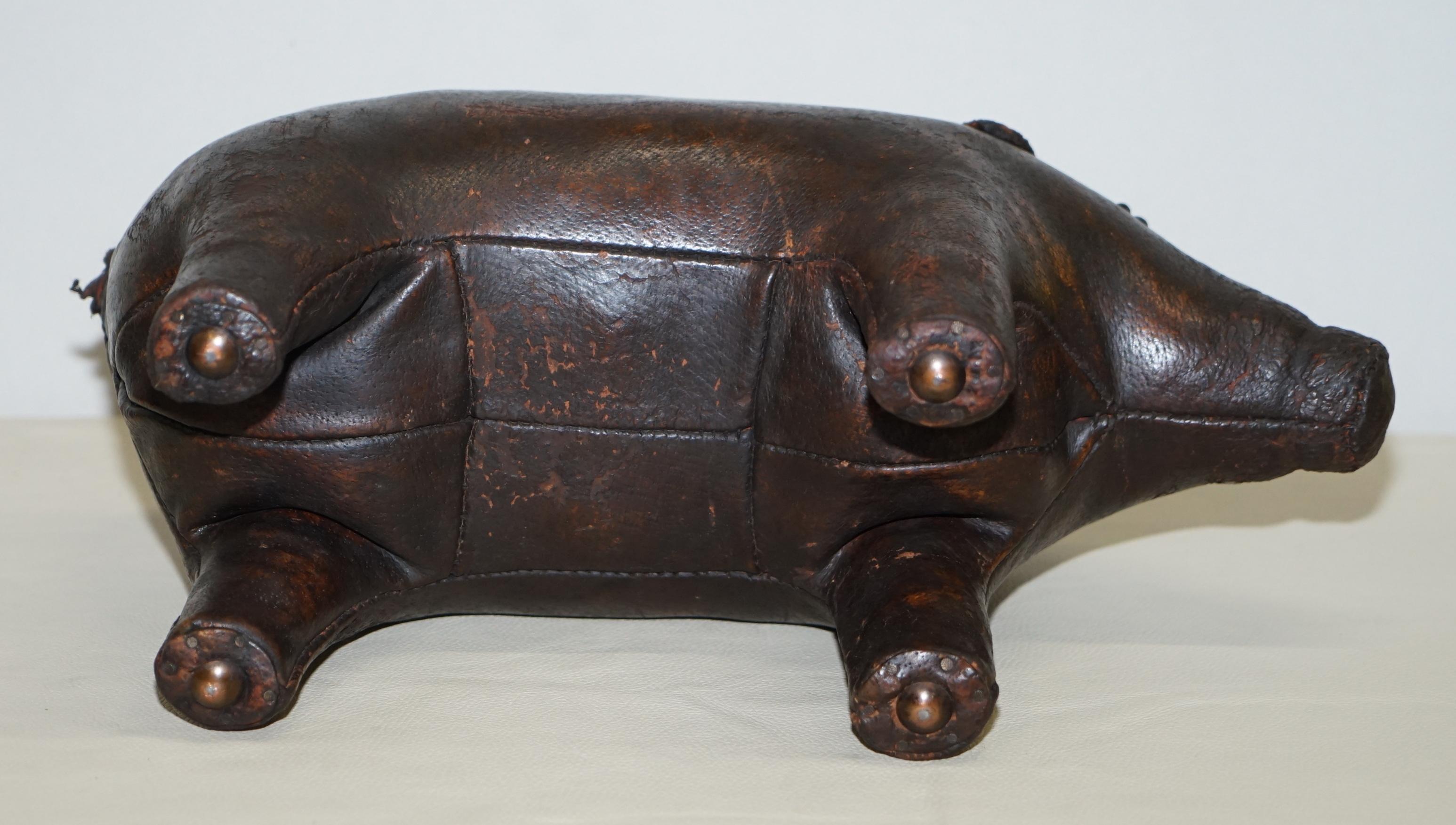 1930s Pig Original Liberty's London Omersa Brown Leather Footstool Must See 1