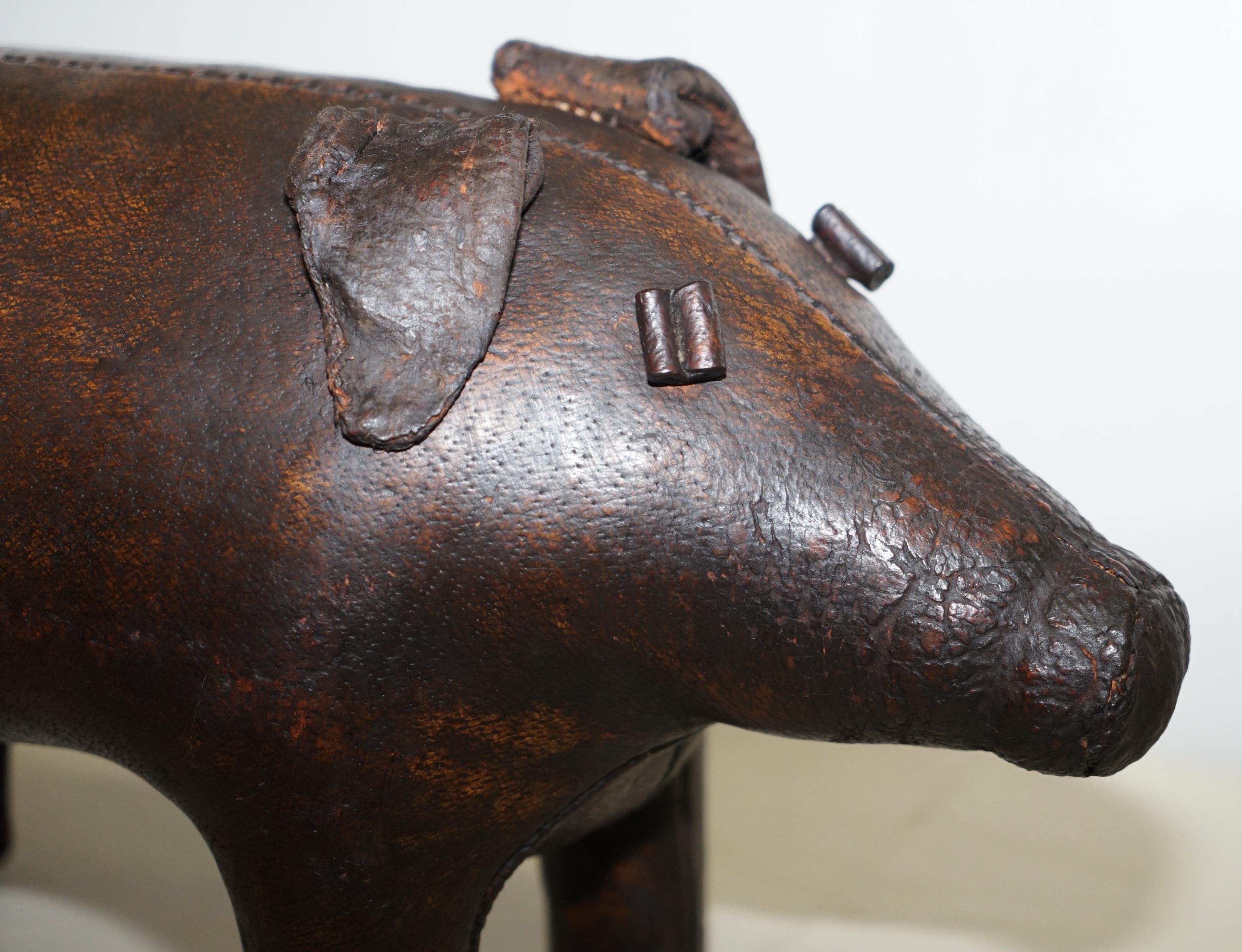 1930s Pig Original Liberty's London Omersa Brown Leather Footstool Must See In Good Condition In West Sussex, Pulborough
