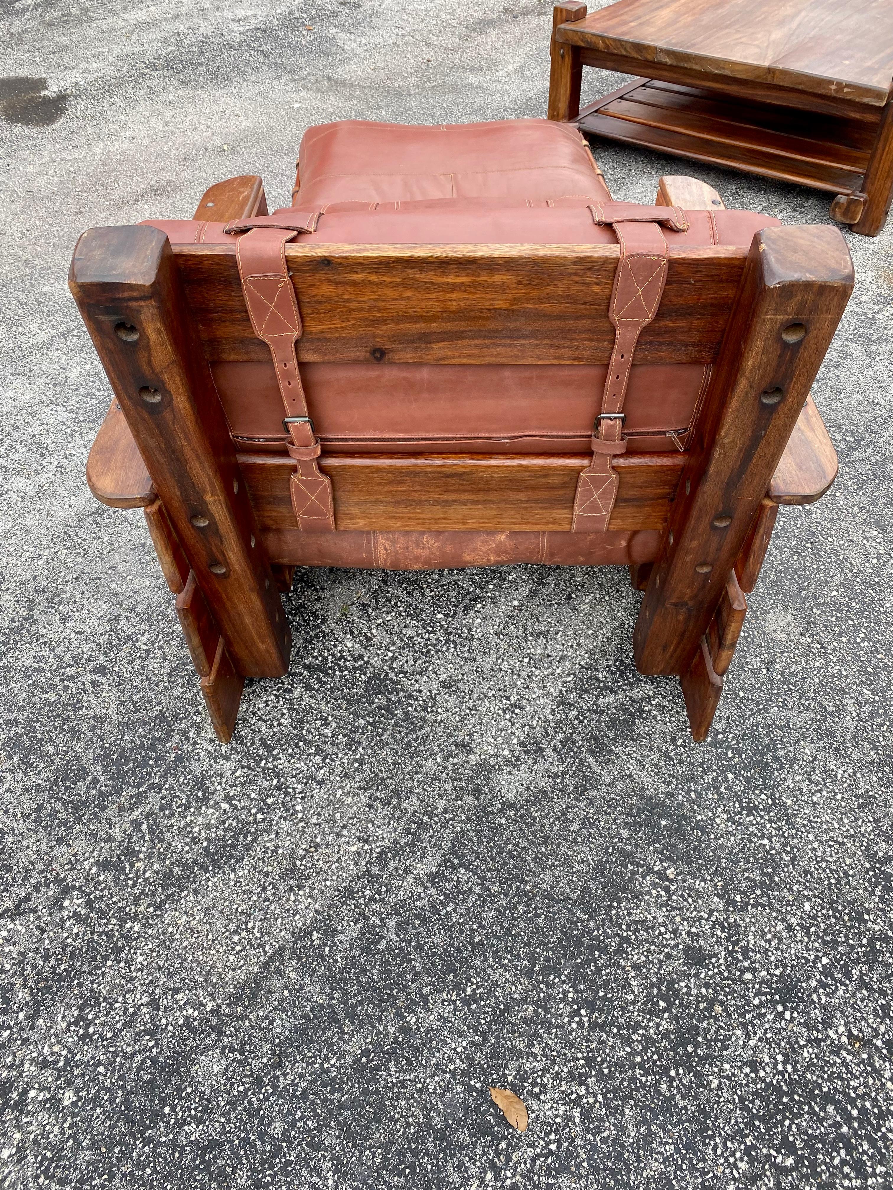 1930s Rustic Pine Saddle Leather Sling Living Room Suite, Set of 8 For Sale 7