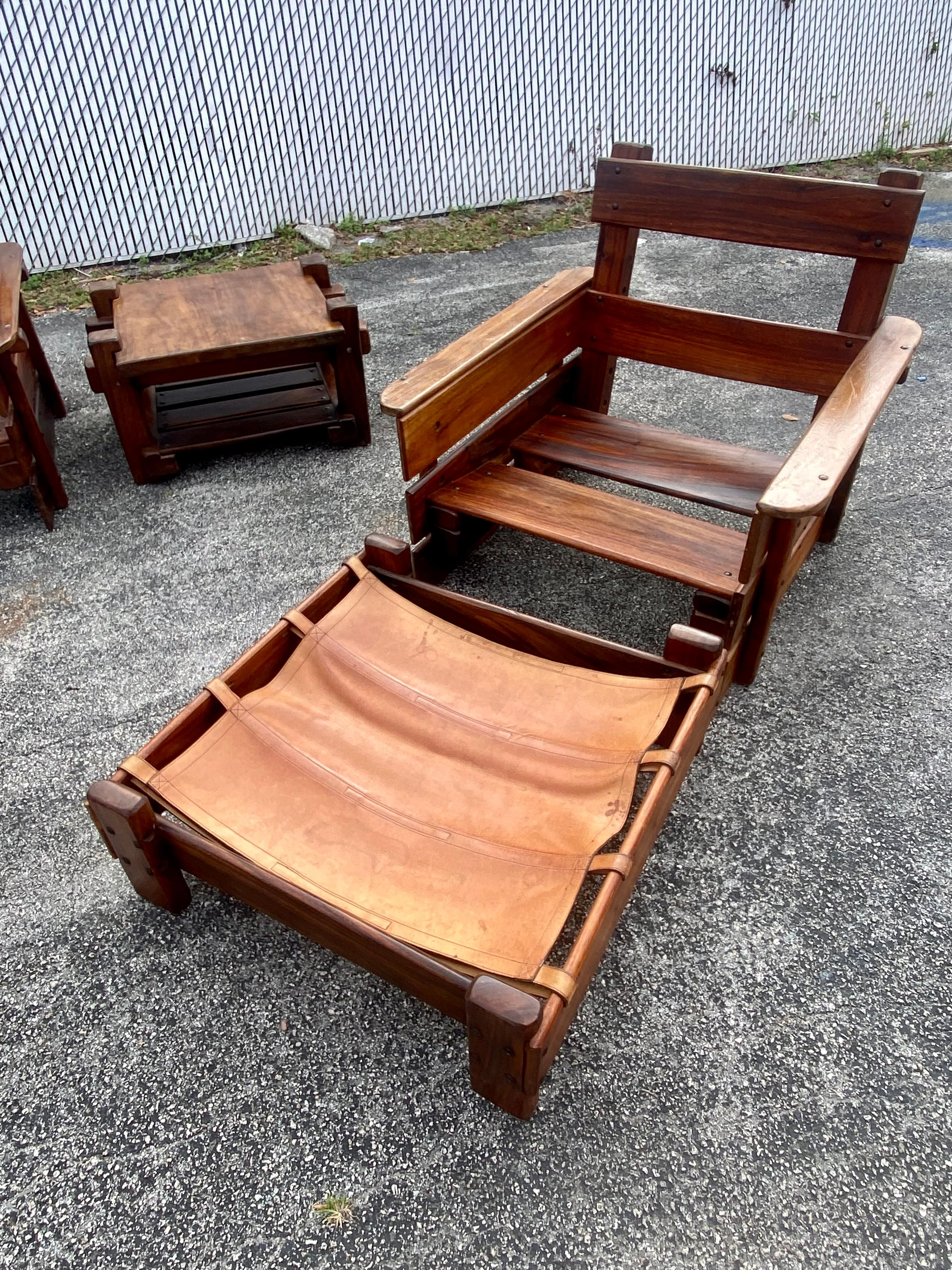 1930s Rustic Pine Saddle Leather Sling Living Room Suite, Set of 8 For Sale 9
