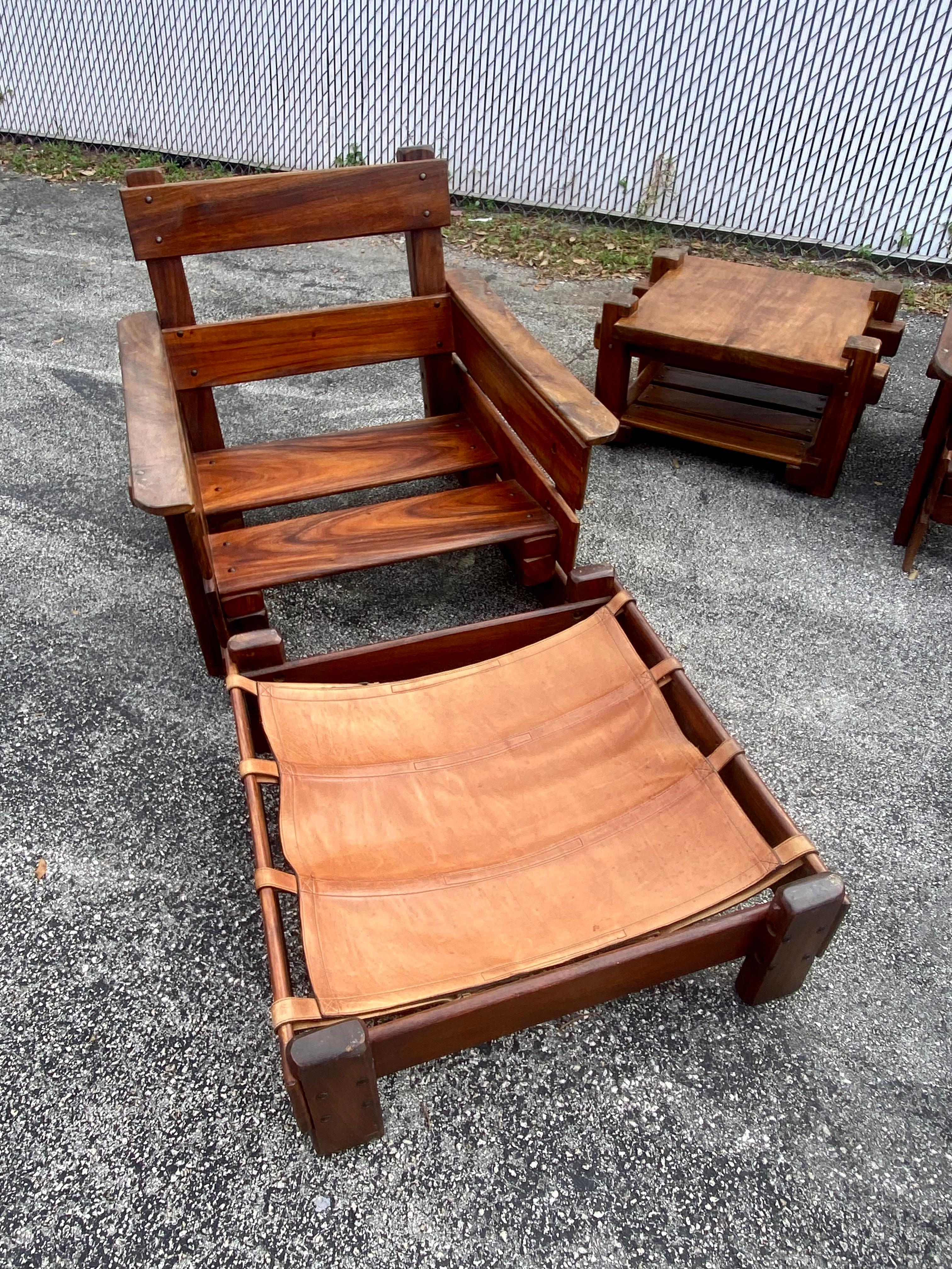 1930s Rustic Pine Saddle Leather Sling Living Room Suite, Set of 8 For Sale 10