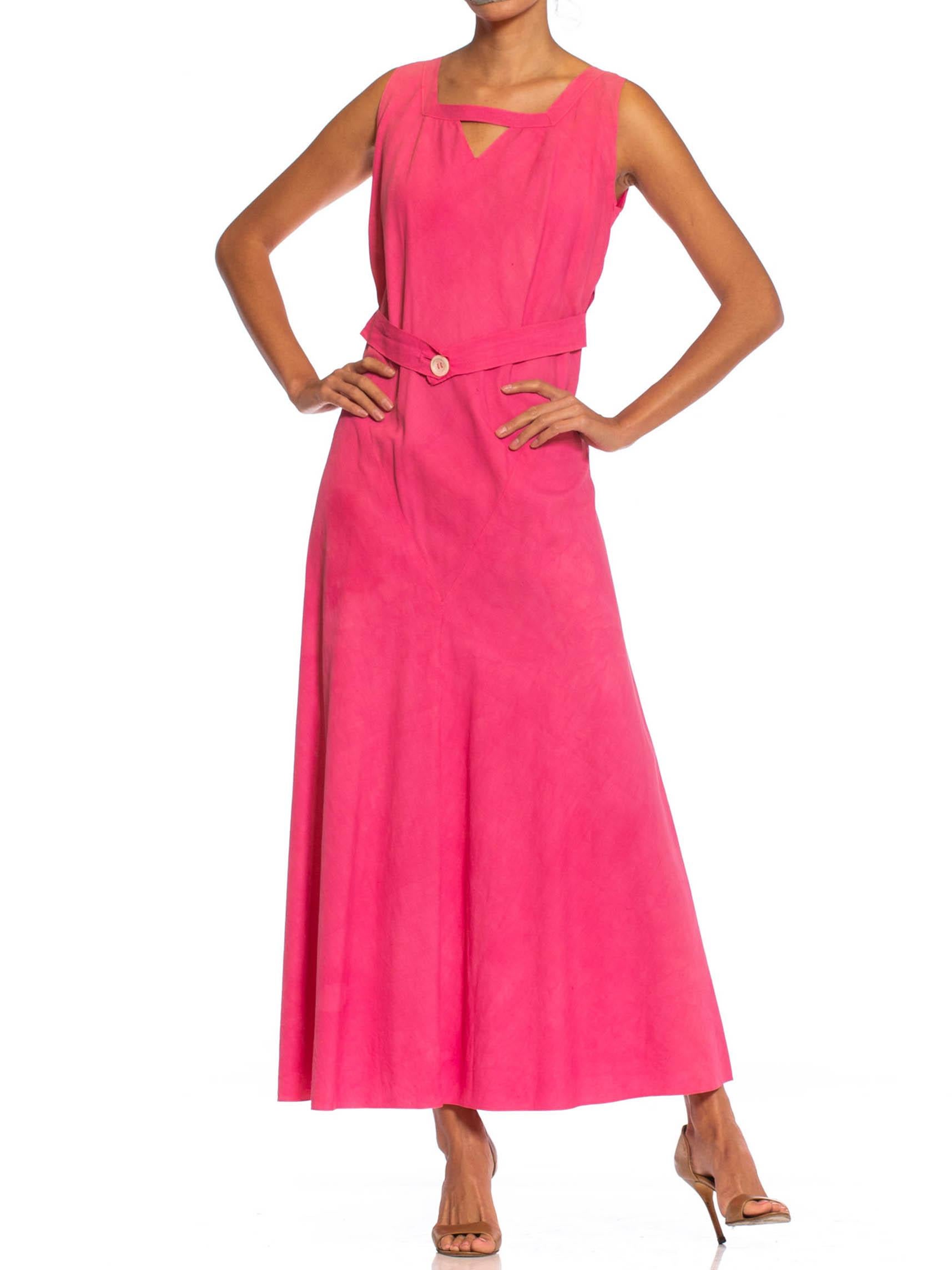 1930S Pink Bias Cut Cotton Ottoman Dress With Out Back In Good Condition For Sale In New York, NY
