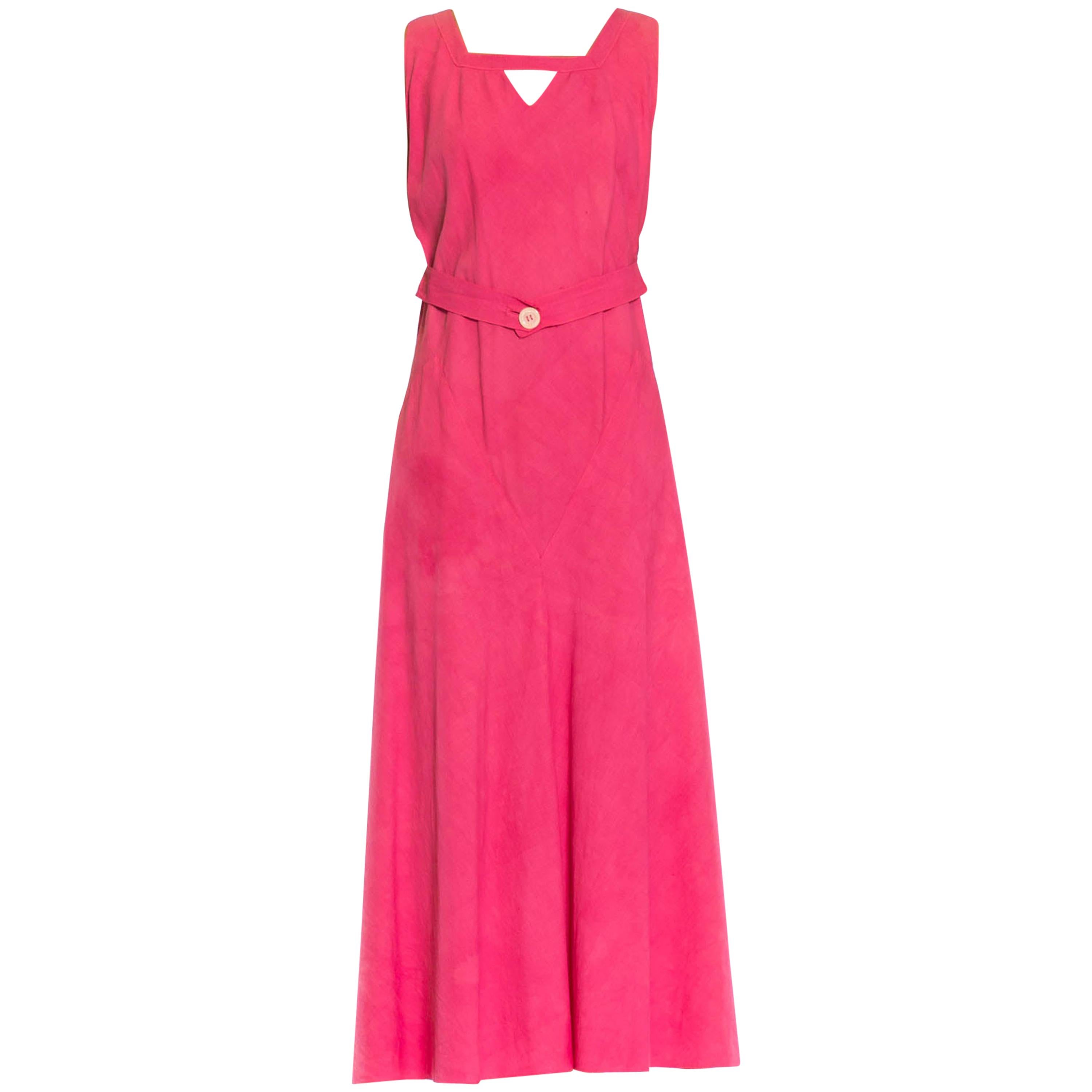 1930S Pink Bias Cut Cotton Ottoman Dress With Out Back