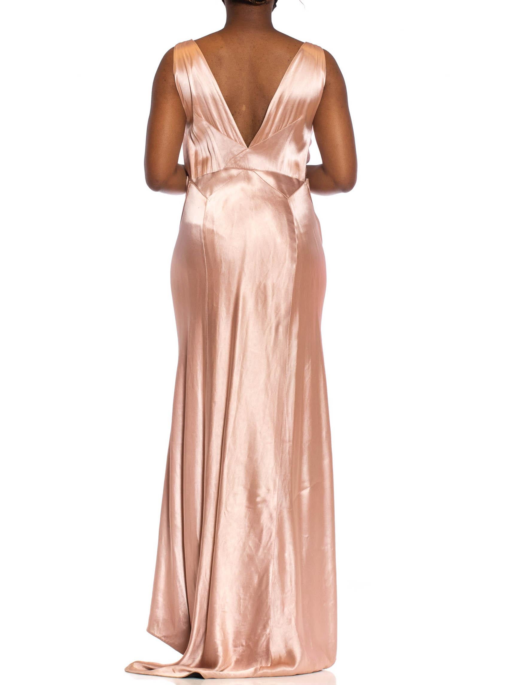 1930S Pink Bias Cut Silk Double Faced Satin Gown With Slight Train For Sale 2