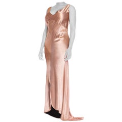 1930S Pink Bias Cut Silk Double Faced Satin Gown With Slight Train