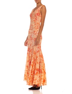 1930S Pink Floral Rayon Asymmetrical Bias Cut Dress