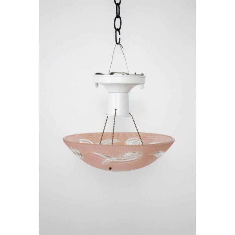 Hollywood Regency 1930’s Pink Glass and White Painted Metal Bead Chain Fixture For Sale