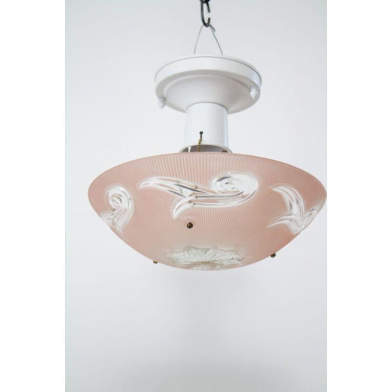 American 1930’s Pink Glass and White Painted Metal Bead Chain Fixture For Sale