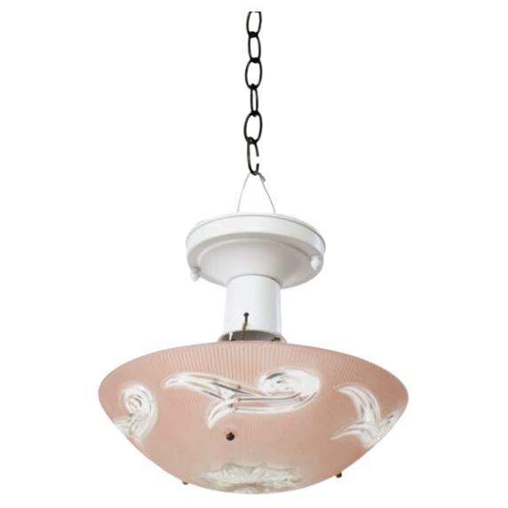 1930’s Pink Glass and White Painted Metal Bead Chain Fixture For Sale