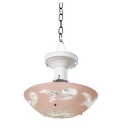 Retro 1930’s Pink Glass and White Painted Metal Bead Chain Fixture