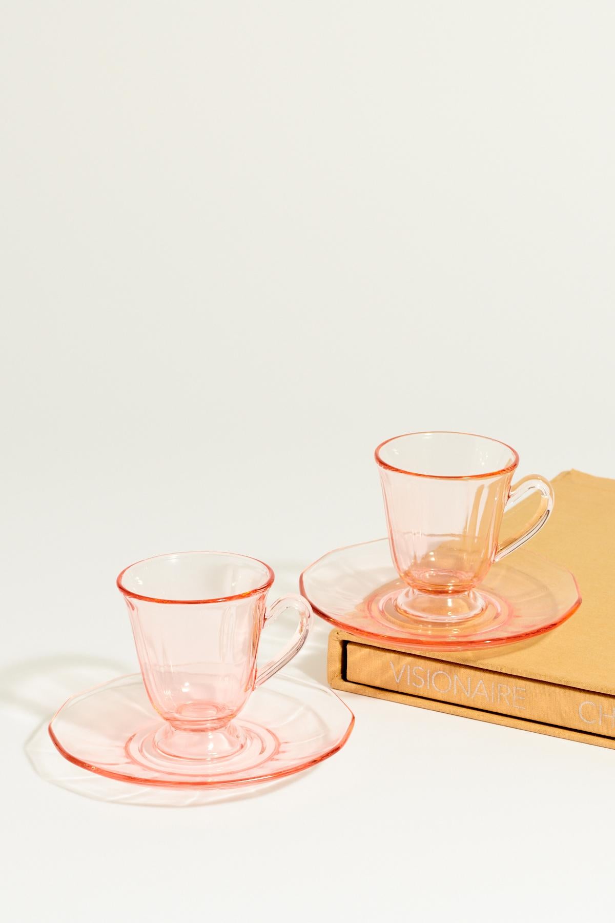 1930's Pink Glass Demitasse Set of Two In Excellent Condition For Sale In New York, NY