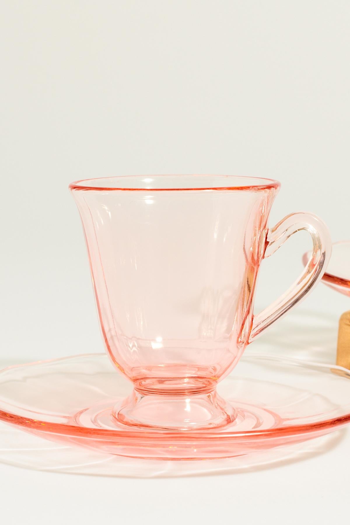 Mid-20th Century 1930's Pink Glass Demitasse Set of Two For Sale