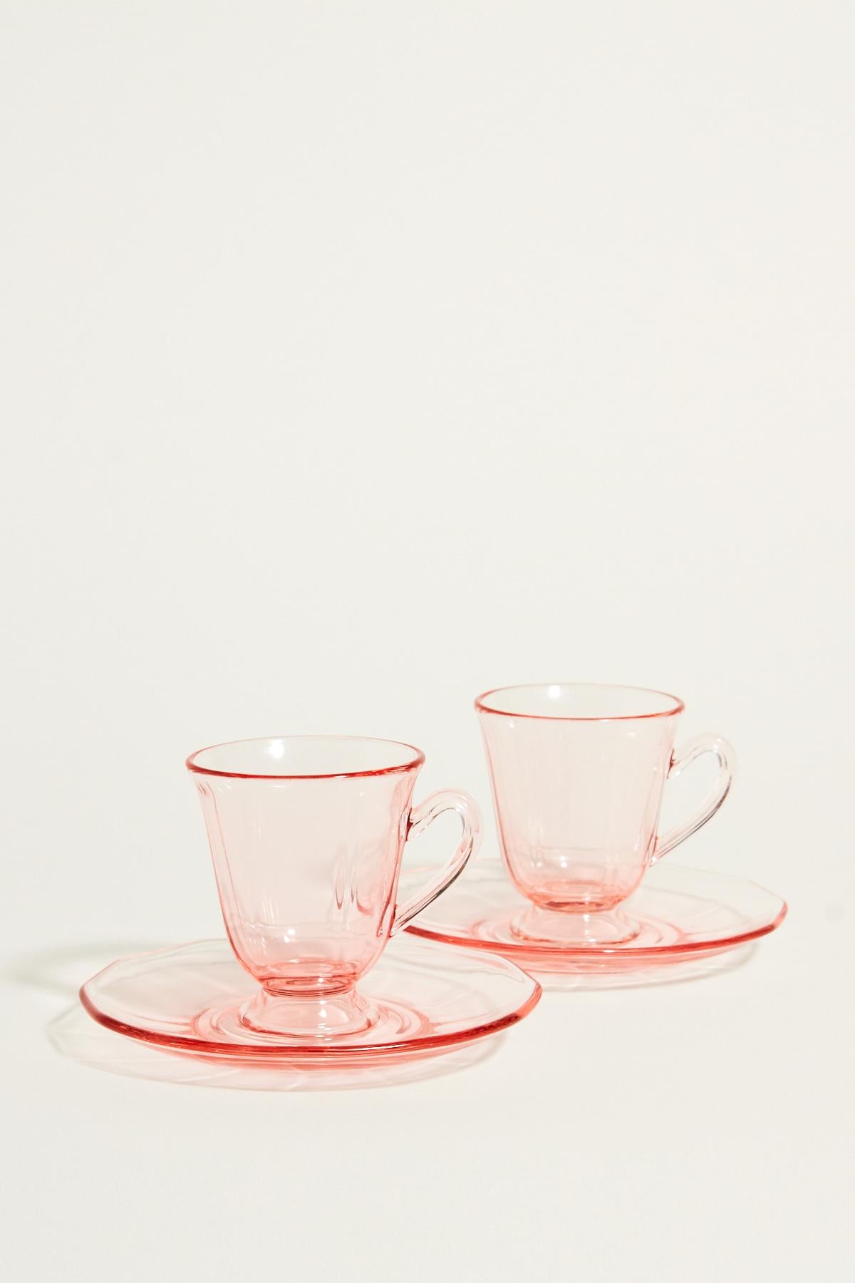 1930's Pink Glass Demitasse Set of Two For Sale 1