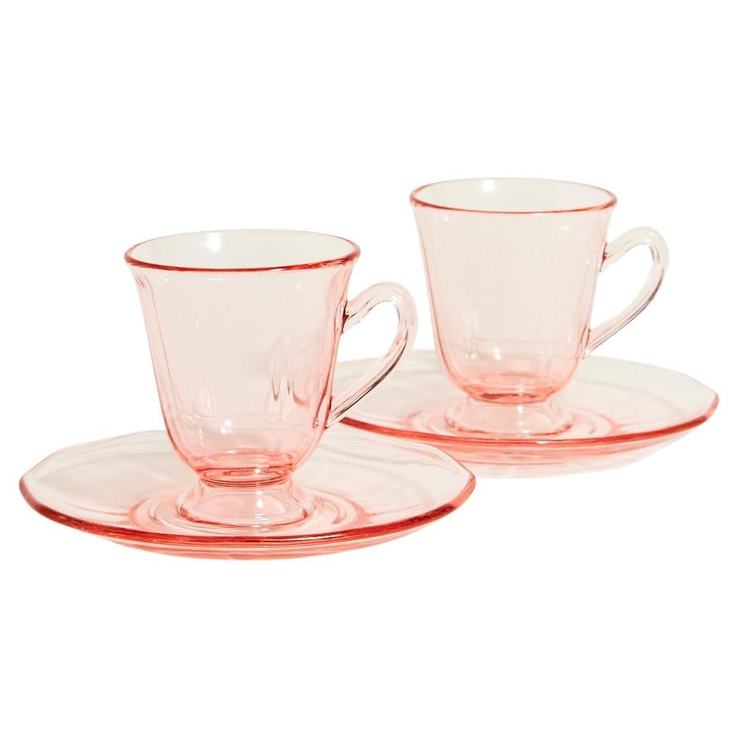 1930's Pink Glass Demitasse Set of Two For Sale