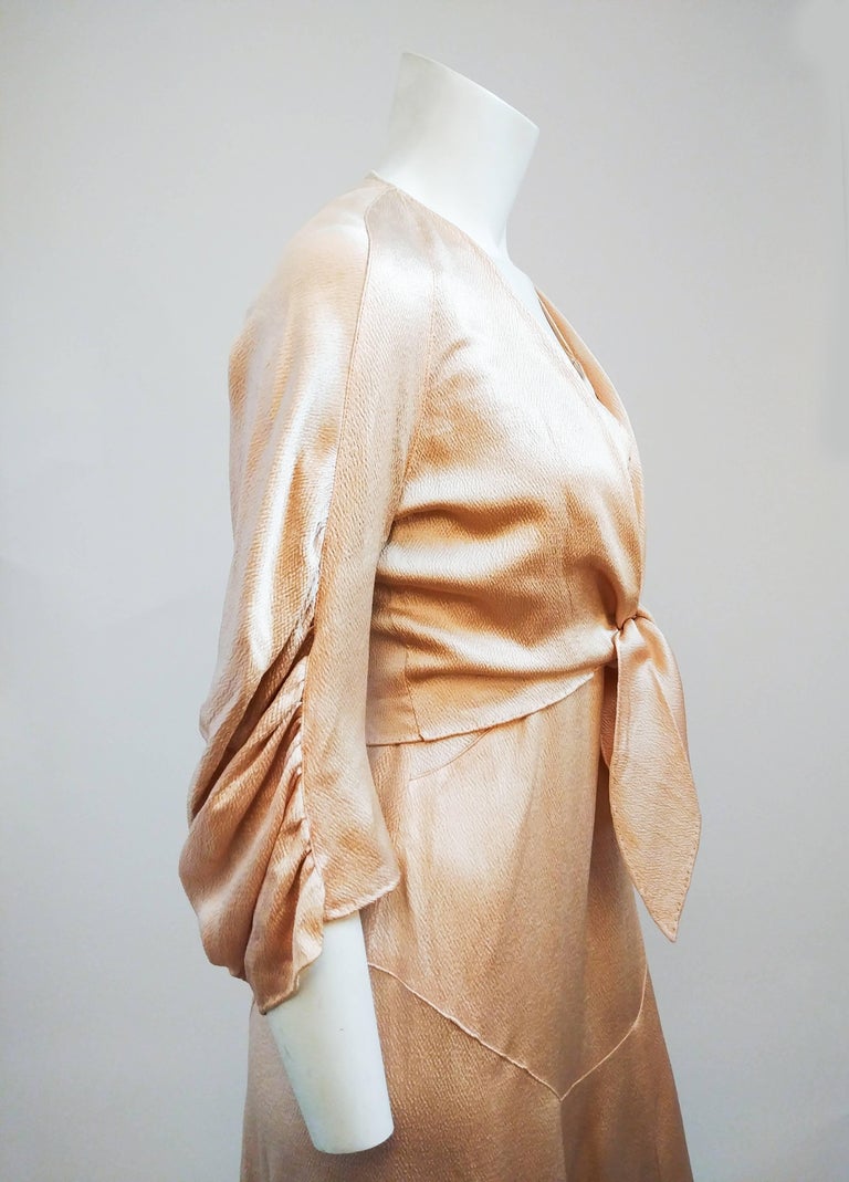 1930s Pink Hammered Silk Dress & Bolero Set In Good Condition For Sale In San Francisco, CA