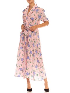 1930S Pink & Purple Cotton/Rayon Housecoat Robe