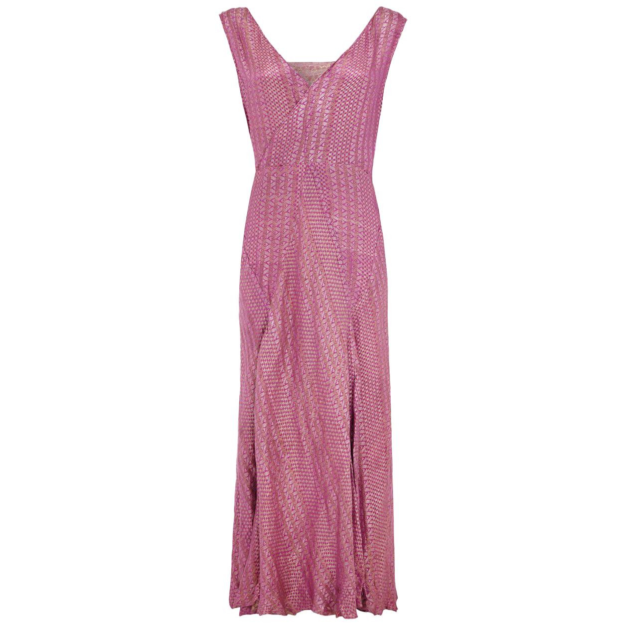 1930s Pink / Purple Full Length Lame Flapper Dress