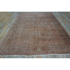 1930s Pink Rose Field Traditional Geometric Antique Knotted Wool Mahal Rug