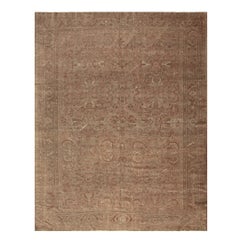 1930s Pink Rose Field Traditional Geometric Antique Knotted Wool Mahal Rug