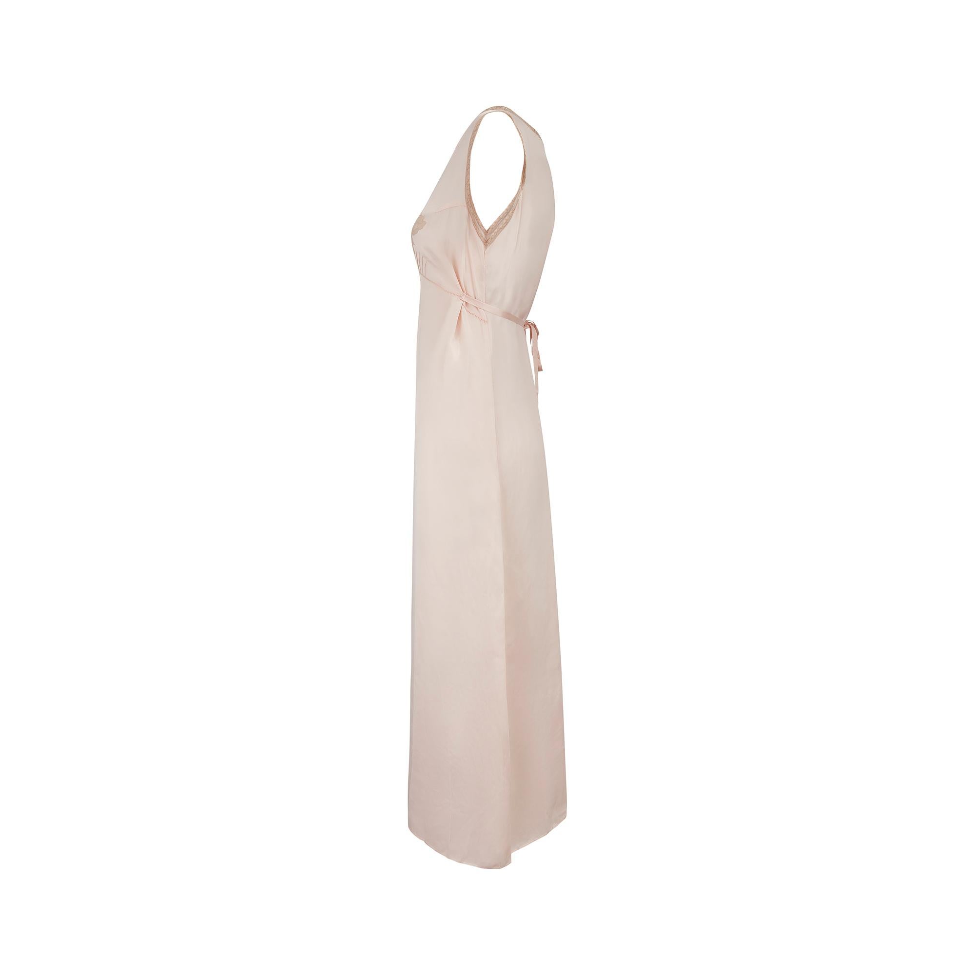 Beige 1930s Pink Satin Slip with Lace Cut-Out For Sale