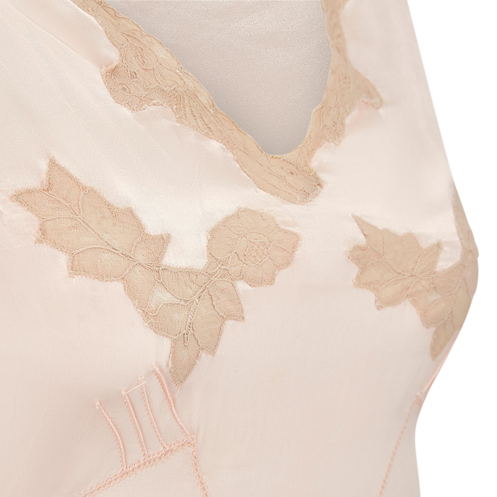 Women's 1930s Pink Satin Slip with Lace Cut-Out For Sale