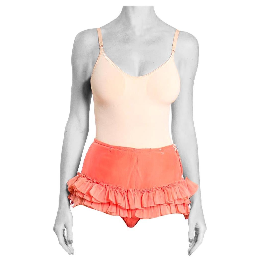 1960S Coral Silk Old Theater Ruffled Showgirl Tap Shorts Lined In Cotton