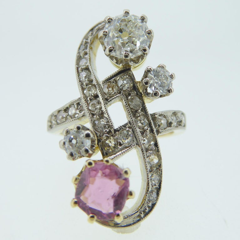 1930s Pink Tourmaline and Diamond Dress Ring, French For Sale at 1stDibs