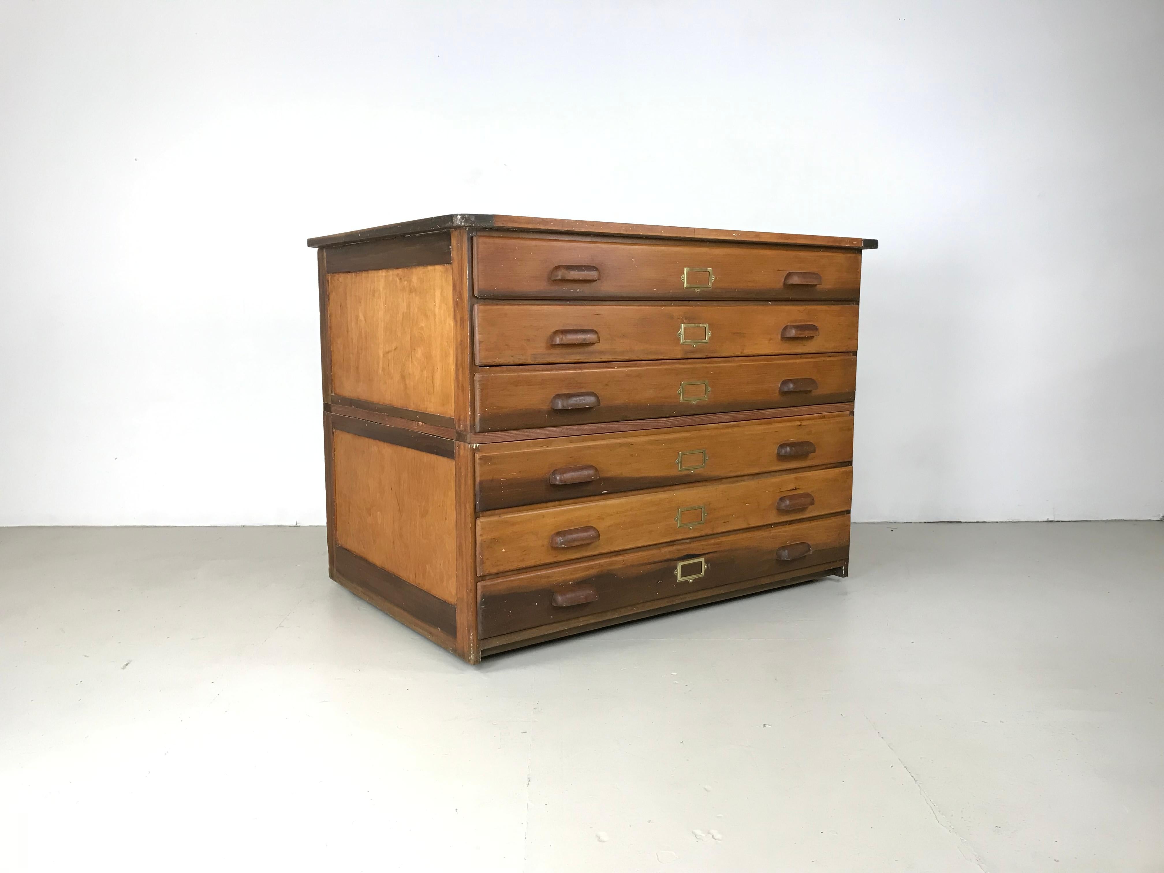 1930s Plan Chest with Brass Cup Handles and Label Inserts 4