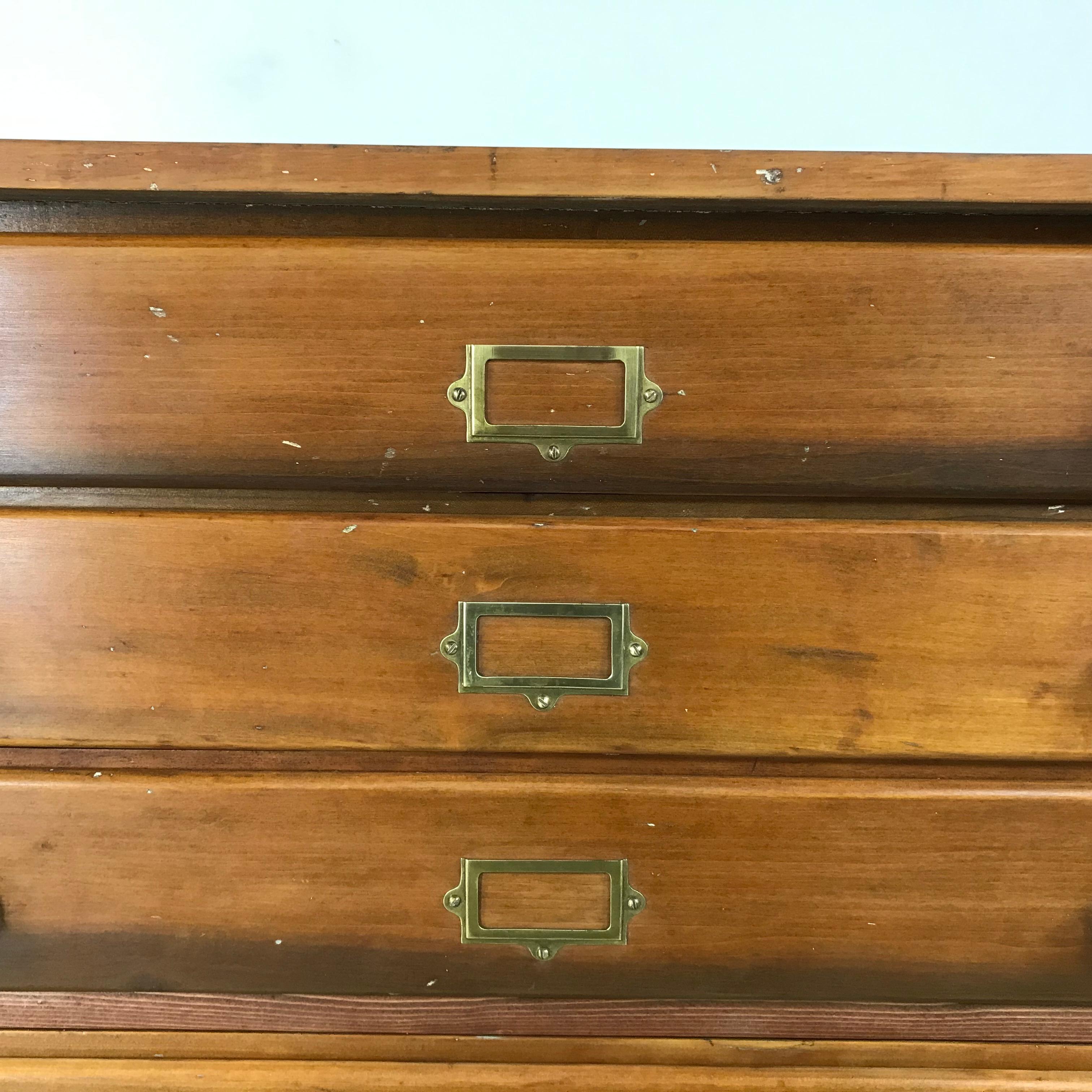 English 1930s Plan Chest with Brass Cup Handles and Label Inserts