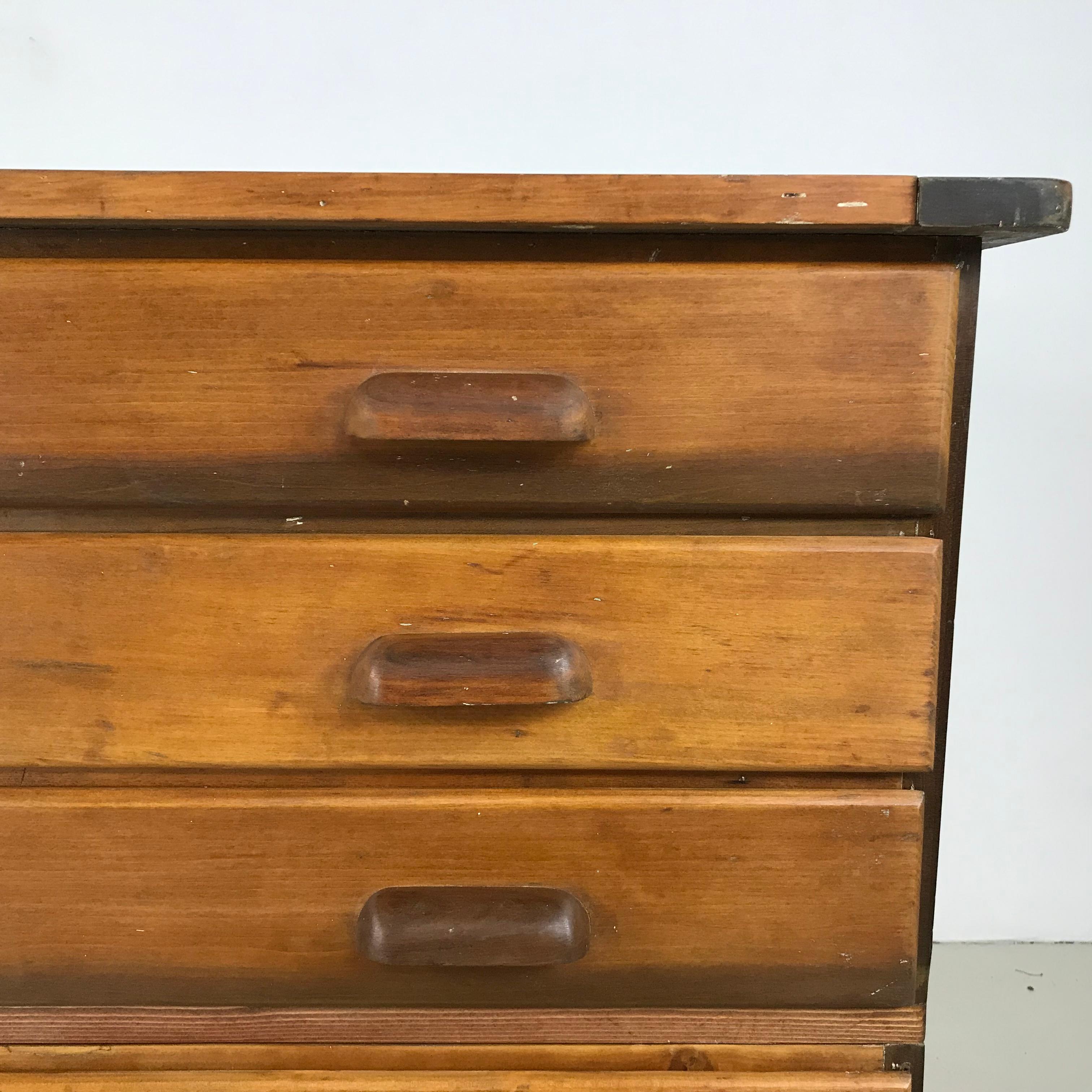 1930s Plan Chest with Brass Cup Handles and Label Inserts In Good Condition In Lewes, East Sussex